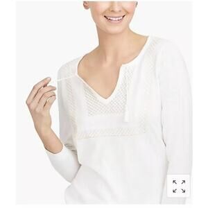 J. CREW Factory Ivory Embroidered Eyelet Boho 3/4 Sleeve Sweater Womens Medium